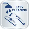 Symbol für 'Einfache Reinigung': Duschkopf mit Wassertropfen und Reinigungswerkzeug, Text 'EASY CLEANING'.