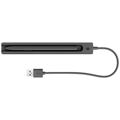 USB-Ladestation mit stylus-artigem Gerät darin. Das Kabel endet in einem USB-Stecker.