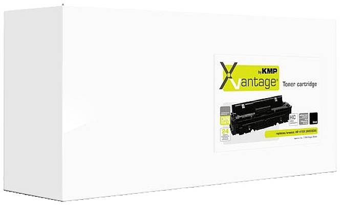 Kartonverpackung für eine 'KMP Vantage Tonerkartusche' mit einem Druckerbild darauf. Kompatibel mit HP LaserJet Modellen.
