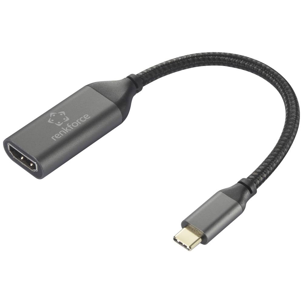 Renkforce RF-5234038 USB-C-HDMI Adapterkabel [1x USB-C stekker 1x HDMI-bus] Zwart Afscherming gevloc
