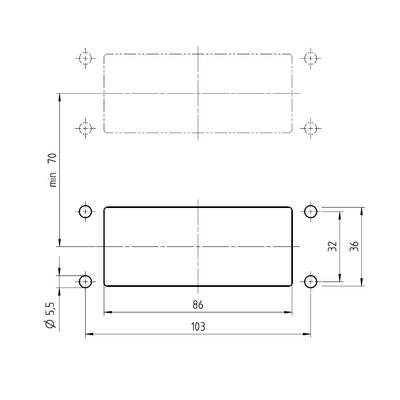 Technische Zeichnung eines rechteckigen Bauteils mit Maßen: Breite 86 mm, Höhe 32 mm. Abstände und Bohrdurchmesser Ø 5,5 mm angegeben.