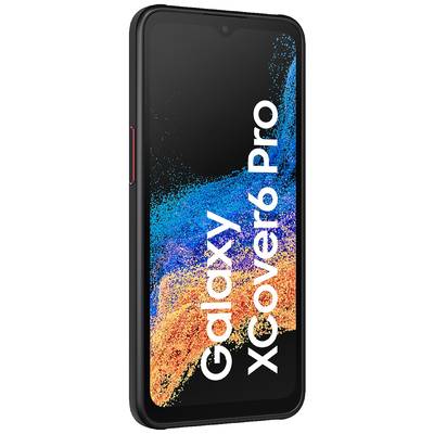 Ein Smartphone mit rechteckigem Design und der Aufschrift 'Galaxy XCover6 Pro' auf dem Bildschirm.
