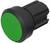 Grüner Druckknopf aus Kunststoff, seitlich betrachtet. Geeignet für Maschinen oder elektronische Geräte als Start- oder Bestätigungsschalter.