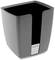 Ein grauer, rechteckiger Mülleimer mit schwarzem Innenteil und einer Vorderklappe mit einem 'BARCO'-Logo.