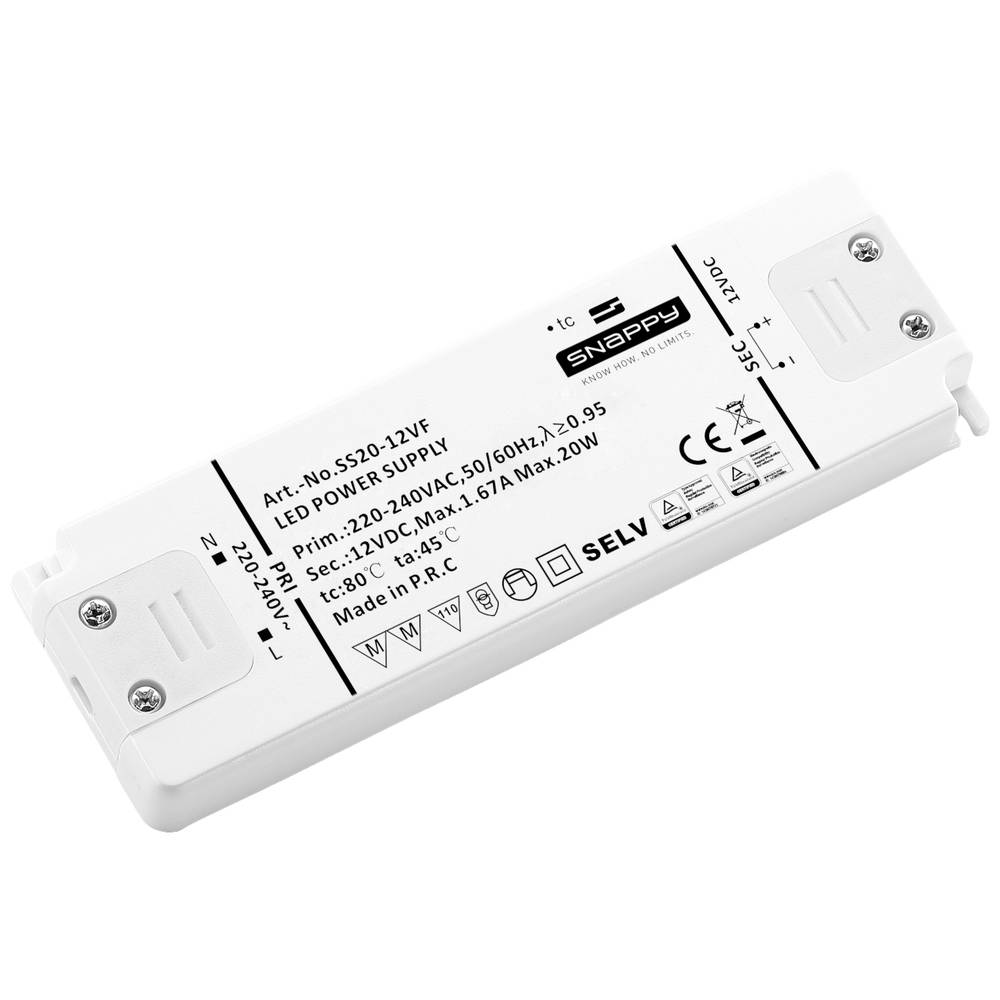 Dehner Elektronik SS 20-12VF LED-transformator Constante spanning 20 W 1.67 A 12 V-DC Geschikt voor 