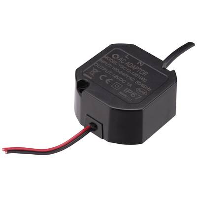 Ein schwarzes AC-Adaptermodell 'SC-24V1200100A' mit CE-Kennzeichnung. Ausgang: 12V DC, 1A, IP61, geeignet für 100-240V AC, 50/60Hz.