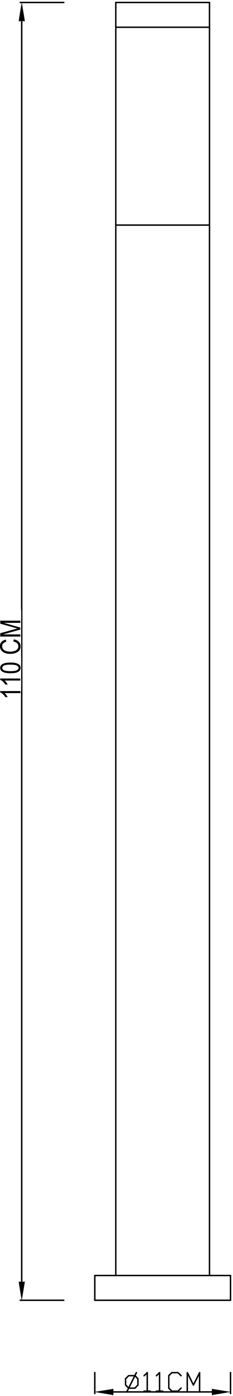 Abbildung eines langgestreckten Zylinders mit einem hervorgehobenen Teil und den Maßen: Höhe 170 cm, Durchmesser 11 cm.