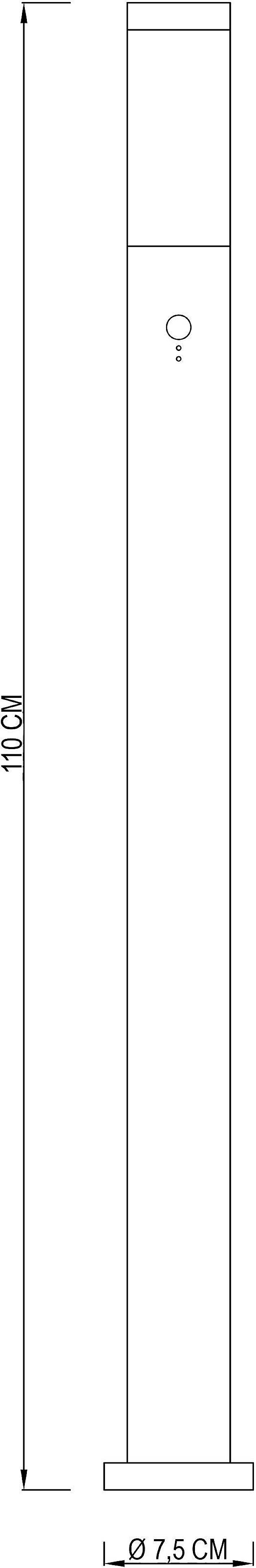 'Technische Zeichnung einer zylindrischen Säule (Höhe: 400 cm, Durchmesser: 9,75 cm) mit Beschriftung für Beleuchtung.'