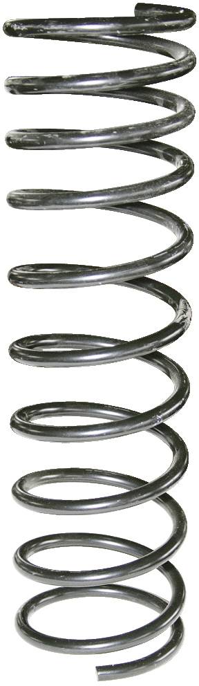 Eine metallene Spiralfeder, vertikal ausgerichtet, zeigt gleichmäßige Windungen.