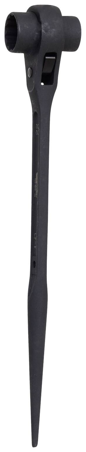 Schlaghakenschlüssel aus Metall mit zwei unterschiedlich großen Köpfen. Verwendet zum Lösen oder Festziehen von Ventilen.