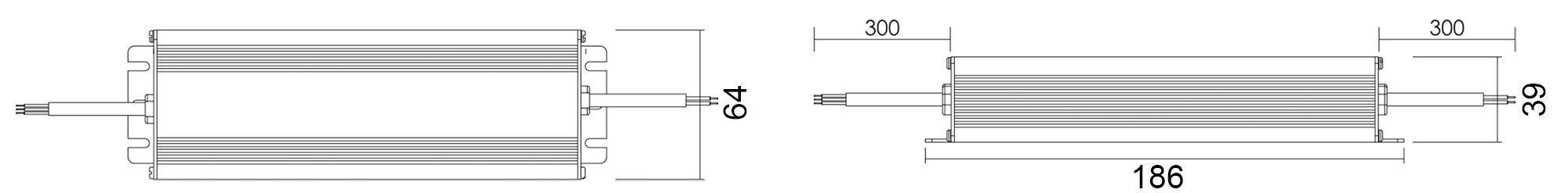 Technische Zeichnung eines zylindrischen Bauteils mit den Maßen: 64 mm Durchmesser, 168 mm Länge, andere Maße sind 90 mm und 39 mm.
