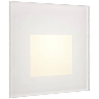 Eine quadratische Deckenleuchte mit schlichtem, modernem Design. Sie leuchtet sanft in der Mitte und hat einen transparenten Rand.