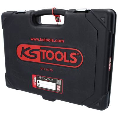 Schwarzer Werkzeugkoffer von KS Tools mit rotem Logo und Website 'www.kstools.com' auf der Vorderseite.