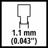 Symbol für den Durchmesser eines Lochs in einem technischen Diagramm; 1,1 mm, was 0,043 Zoll entspricht.