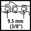 'Illustration einer Kette mit Markierung der Gliedgröße: 9,5 mm (3/8").'