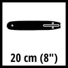 Ein schwarzer Schattenumriss einer Kettensäge mit der Beschriftung '20 cm (8")'.