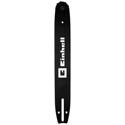 Schwarze Kettensägenleiste mit weißem 'Einhell'-Logo und rechteckigem Emblem darunter, geeignet für Kettensägen.