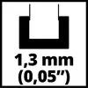'Bügeldicke: 1,3 mm (0,05 Zoll)' in schwarzer Schrift auf weißem Hintergrund, mit einer stilisierten Bügelform darüber.