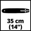 'Silhouette eines Kettensägeschwerts' gefolgt von Text '35 cm (14")'.