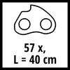 Zeichnung eines mechanischen Teils, das an eine ungleichmäßige ovale Form erinnert, mit zwei kreisförmigen Ausschnitten. Text: '57x, L=40 cm'.