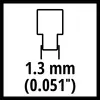 '1.3 mm (0.051")' beschreibt die Breite eines objekts auf einem technischen Diagramm.