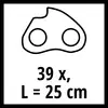 Ein schwarz-weißes Symbol eines Kettenblatts mit der Aufschrift '39 x, L = 25 cm', wahrscheinlich zur Darstellung eines technischen Details.