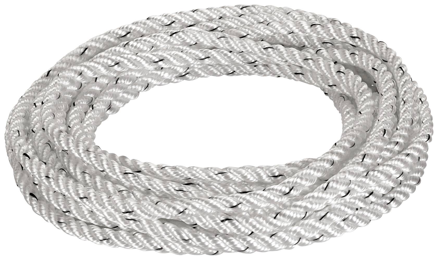 Ein gerolltes, dickes Seil, das auf einer flachen Oberfläche liegt. Es scheint robust und für schwere Lasten geeignet.