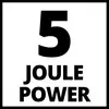 '5 Joule Power' in großen schwarzen Buchstaben auf weißem Hintergrund.