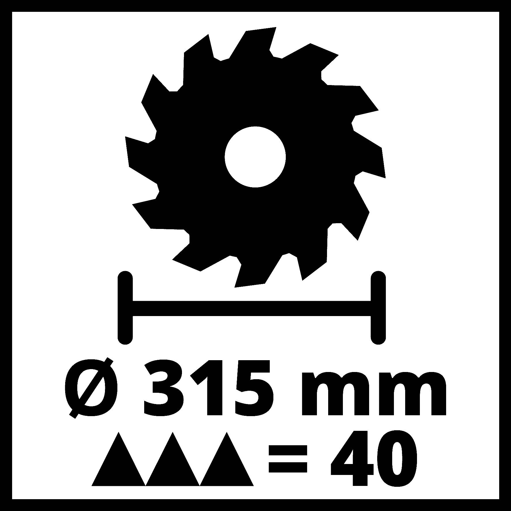 'Sägeblatt-Symbol mit einem Durchmesser von 315 mm. Dreiecke symbolisieren Anzahl der Zähne: 40.'