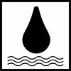 Ein Symbol mit einem Tropfen über drei Wellenlinien, das Wasser oder Feuchtigkeit darstellt.