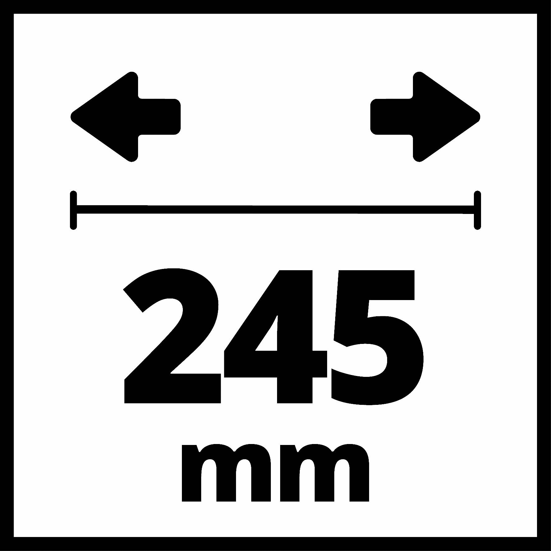 '245 mm' zwischen zwei Pfeilen zeigt eine Länge oder Breite an.