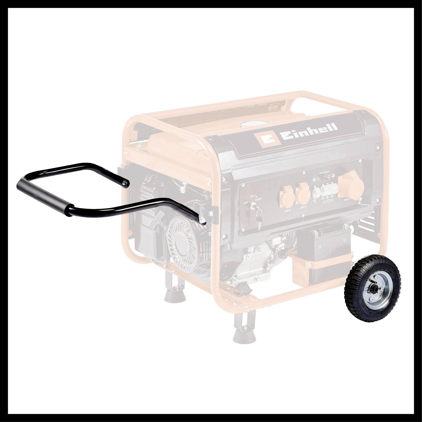 'Ein transportables Generator-Tragegestell mit Griff und einem Rad, das die Mobilität und einfache Handhabung des Generators ermöglicht.'