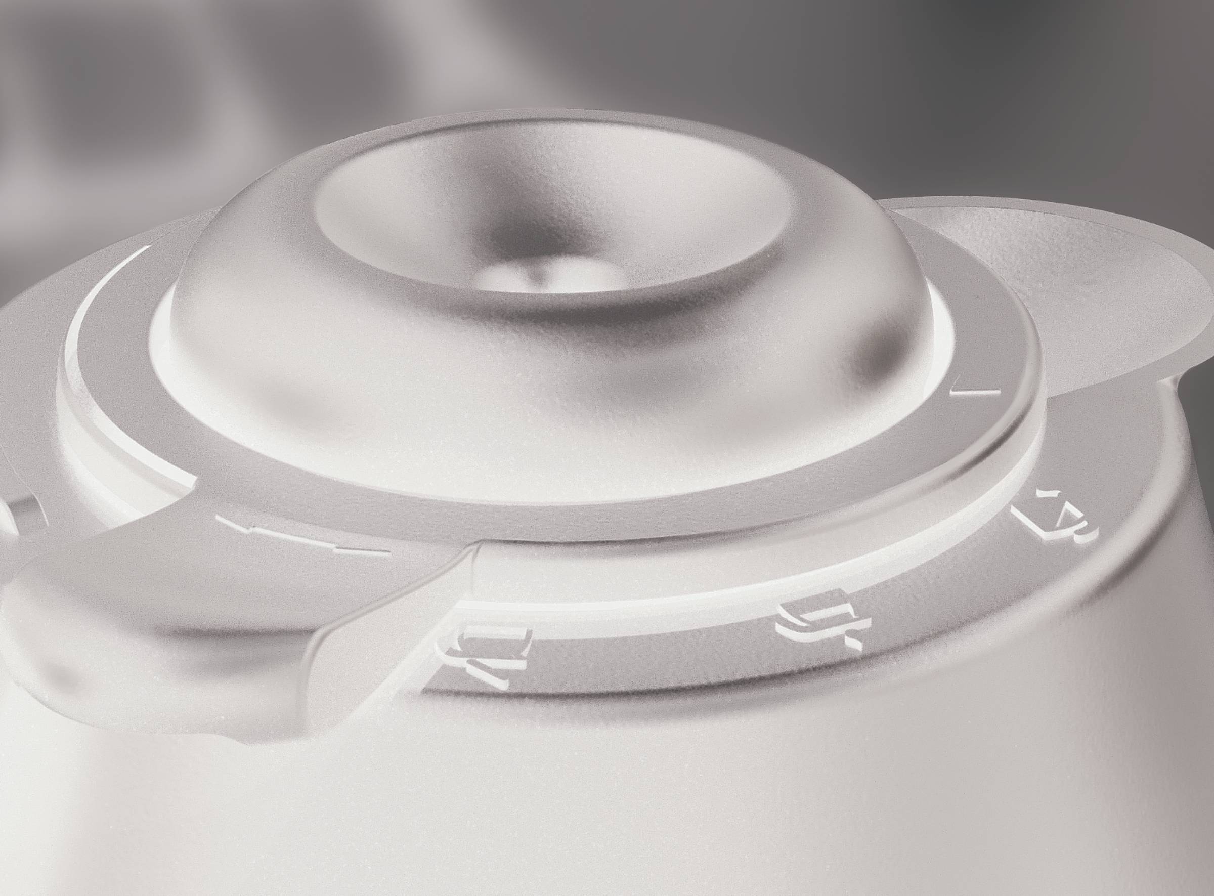 Nahaufnahme eines Küchenmixers mit Bedienknöpfen und Geschwindigkeitsanzeige.