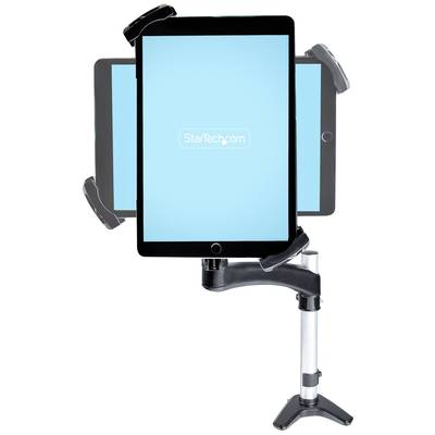 Tablet-Halterung mit verstellbarem Arm und drehbarer Halterung, damit ein Tablet vertikal oder horizontal positioniert werden kann.