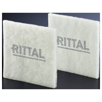 Zwei weiße Filtermatten mit der Aufschrift 'RITTAL' auf dunklem Hintergrund, für industrielle Anwendungen zur Luftfilterung.
