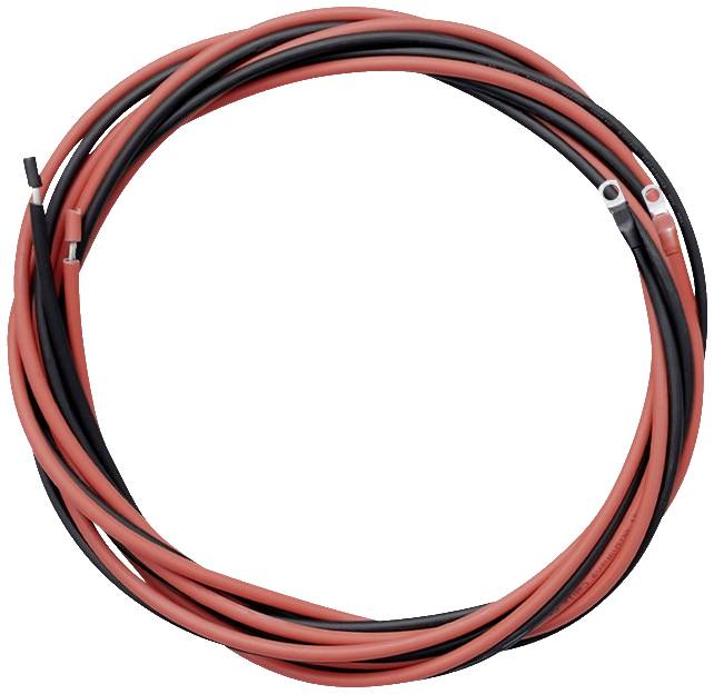 Ein zusammengerolltes Kabel in Schwarz und Rot, möglicherweise für elektrische Zwecke oder zum Verbinden von Geräten.