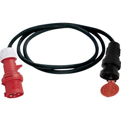 Ein Verlängerungskabel mit rotem Stecker und schwarzer Kupplung, geeignet für den industriellen Einsatz.