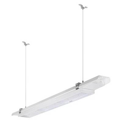 'Längliches, weißes LED-Lichtpanel mit Aufhängung, geeignet für Deckeninstallation in modernen Innenräumen.'