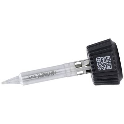 Ein kurzer grauer Metallstift mit schwarzer Kappe und QR-Code drauf.