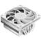 Ein weißer CPU-Kühler mit Ventilator und mehreren Kühlrippen. Er dient zur Kühlung von Computerprozessoren in einem PC-Gehäuse.