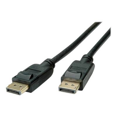 Ein schwarzes DisplayPort-Kabel mit zwei Anschlüssen. Es dient zum Verbinden von Computern mit Monitoren oder Projektoren.
