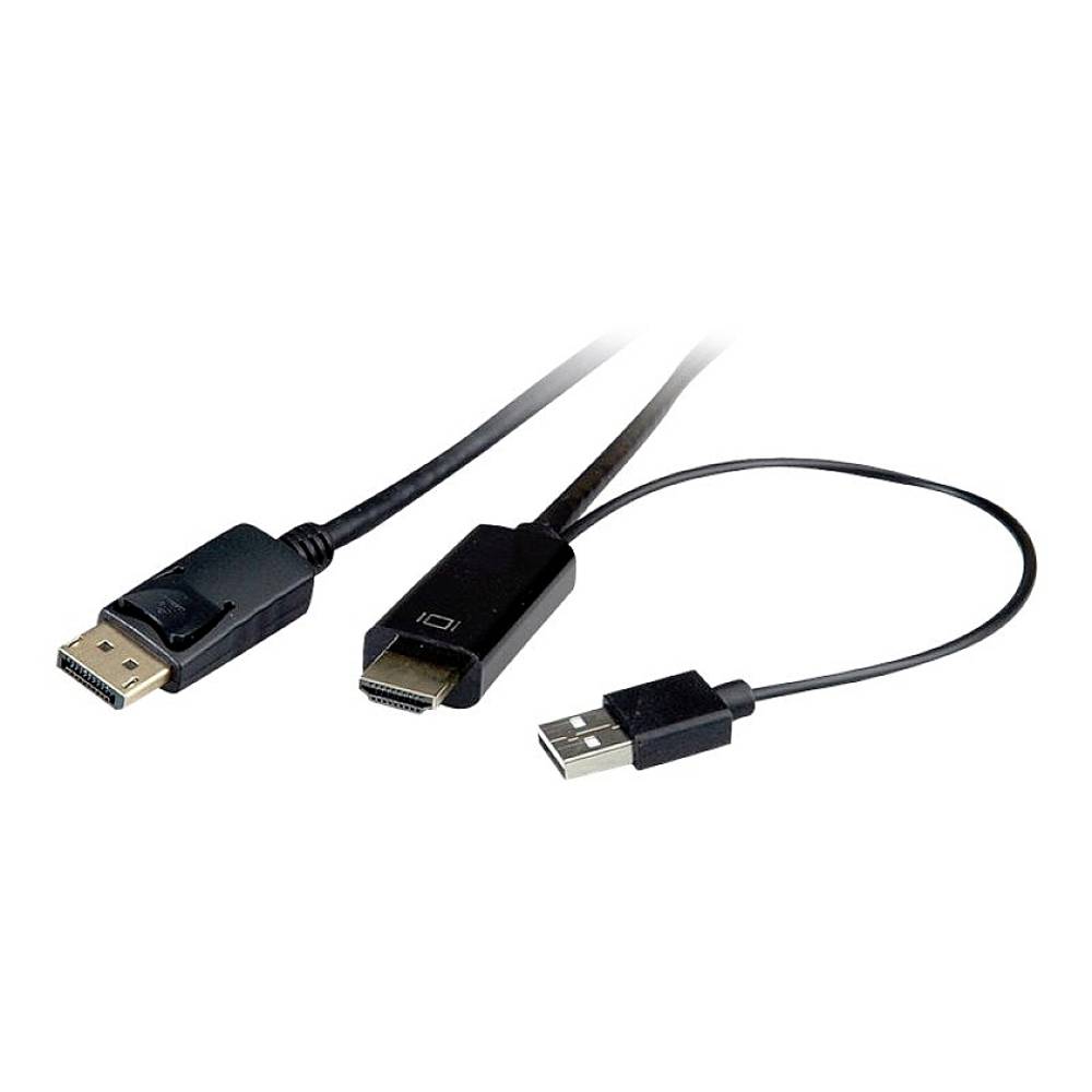 Roline HDMI-DisplayPort-USB Aansluitkabel DisplayPort stekker, HDMI-A stekker, USB-A stekker 1 m Zwa