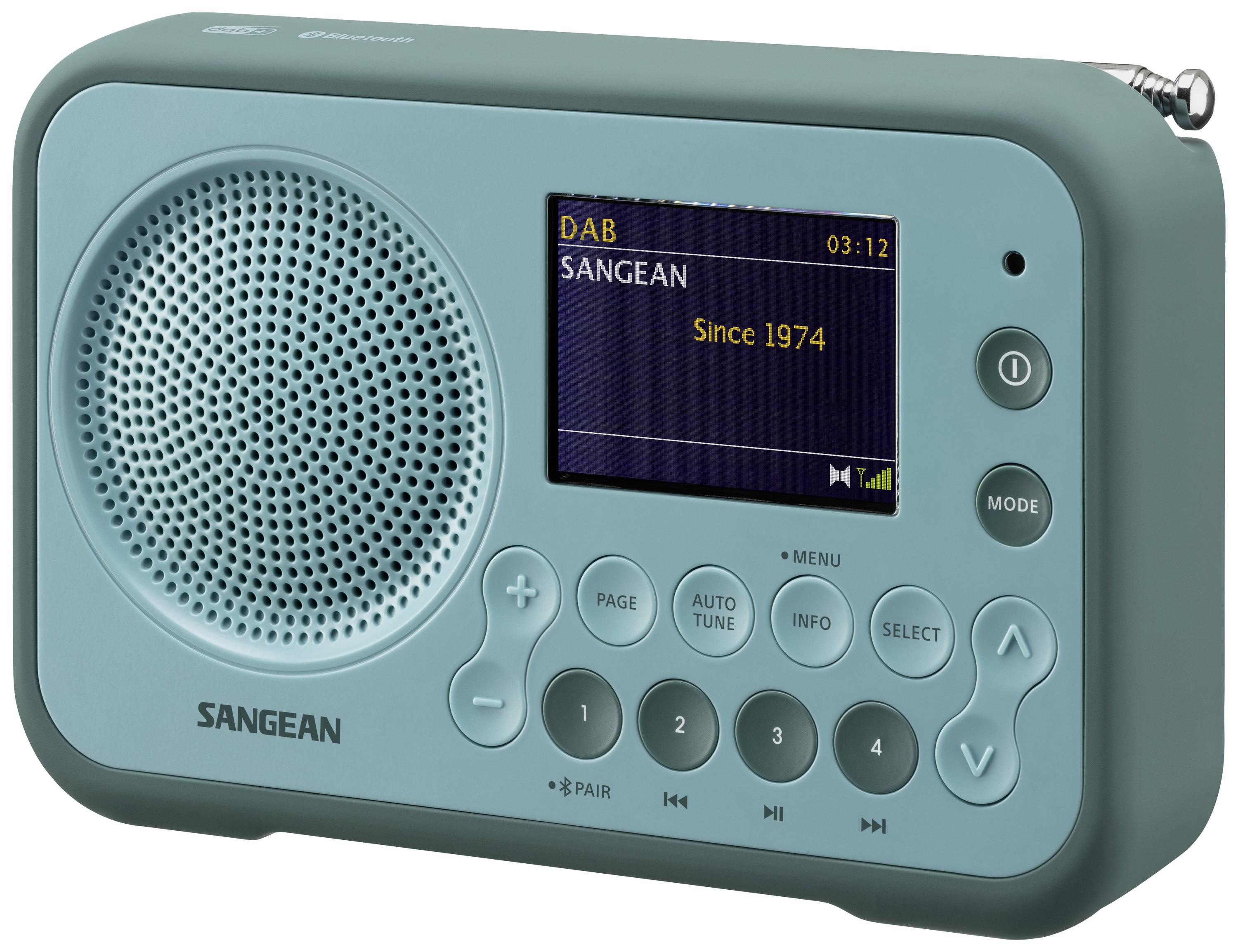 SANGEAN DPR-76BT Taschenradio DAB+, UKW AUX, Bluetooth® Tastensperre Hellblau