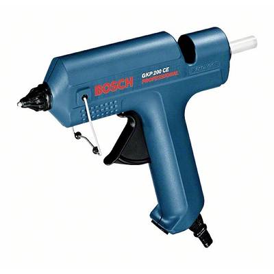 Eine blaue Bosch Heißklebepistole Modell GKP 200 CE mit ergonomischem Griff, geeignet für präzise und schnelle Klebearbeiten.