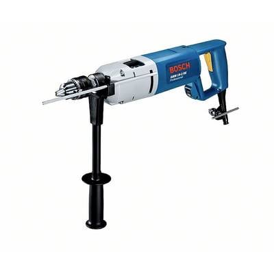 Elektrobohrmaschine mit blauem Gehäuse, seitlichem Griff und Bohreraufsatz. Aufschrift 'Bosch GSB 162-2 RE Professional'.