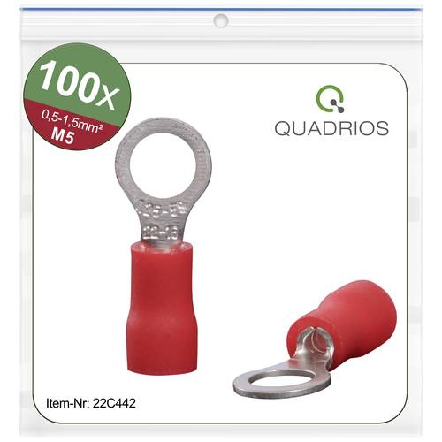 Thumbnail - Quadrios 22C442 Ringkabelschuh Querschnitt (max.)=1.5 mm² Loch-Ø=5.3 mm Teilisoliert Rot 1 Set