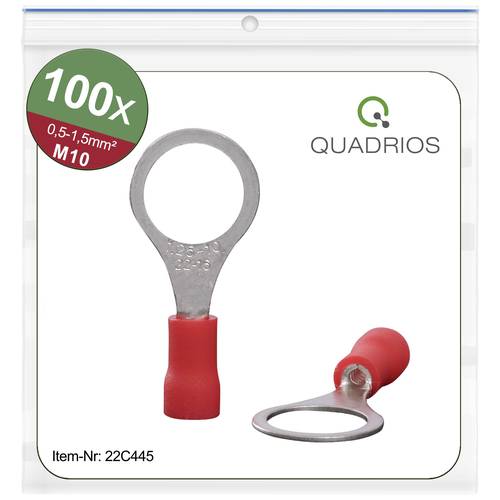 Thumbnail - Quadrios 22C445 Ringkabelschuh Querschnitt (max.)=1.5 mm² Loch-Ø=10.5 mm Teilisoliert Rot 1 Set