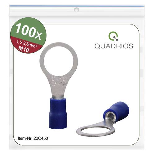 Quadrios 22C450 Ringkabelschuh Querschnitt (max.)=2.5 mm² Loch-Ø=10.5 mm Teilisoliert Blau 1 Set