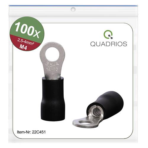 Thumbnail - Quadrios 22C451 Ringkabelschuh Querschnitt (max.)=4.0 mm² Loch-Ø=4.3 mm Teilisoliert Schwarz 1 Set