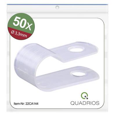 50 transparente Kabelclips für Kabeldurchmesser 3,3mm in Beutelverpackung. Marke Quadrio. Artikelnummer 22CA144.